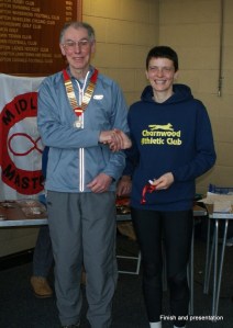 Our President, Adrian Lloyd, presents the W35 winners medal to Kate Ransey